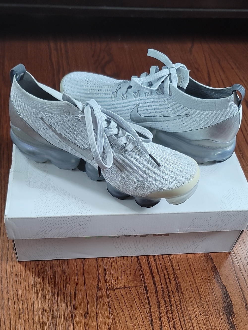 Nike Women's Light Gray Flyknit 3 VaporMax-Style Sneakers